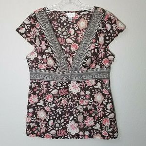 LOFT Cotton V Neck Side Zip Floral Top